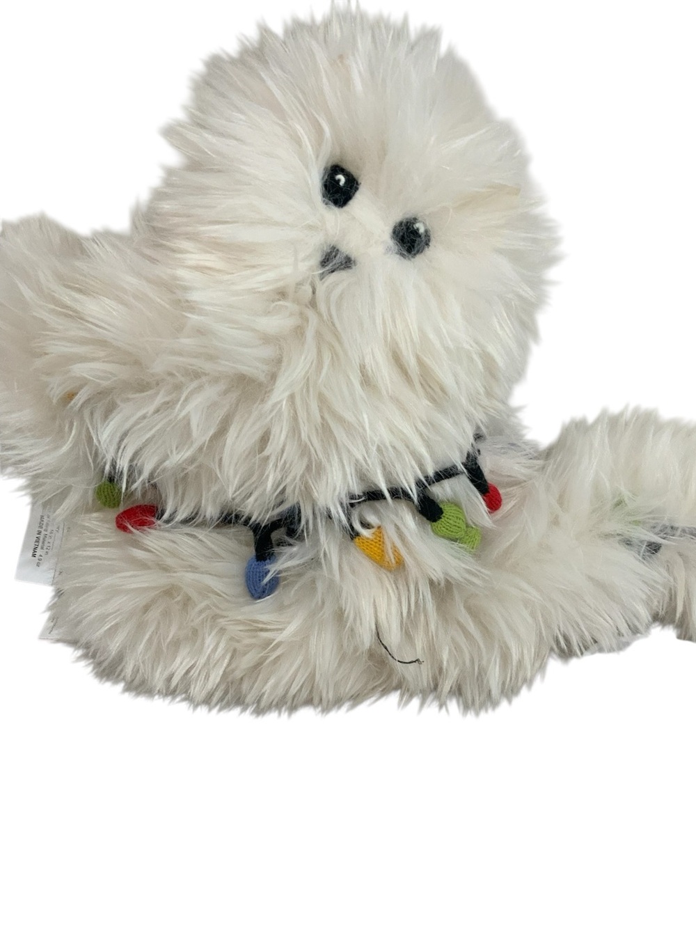 Pottery Barn Cream Fluffy Cat Plush with Multicolored Charm Garland